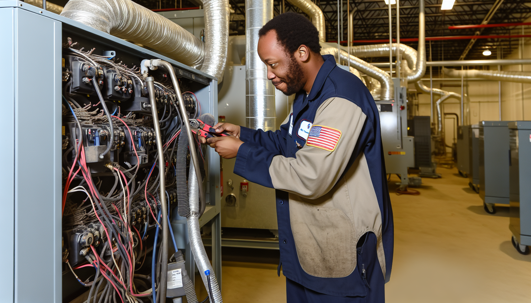 HVAC technician working on equipment