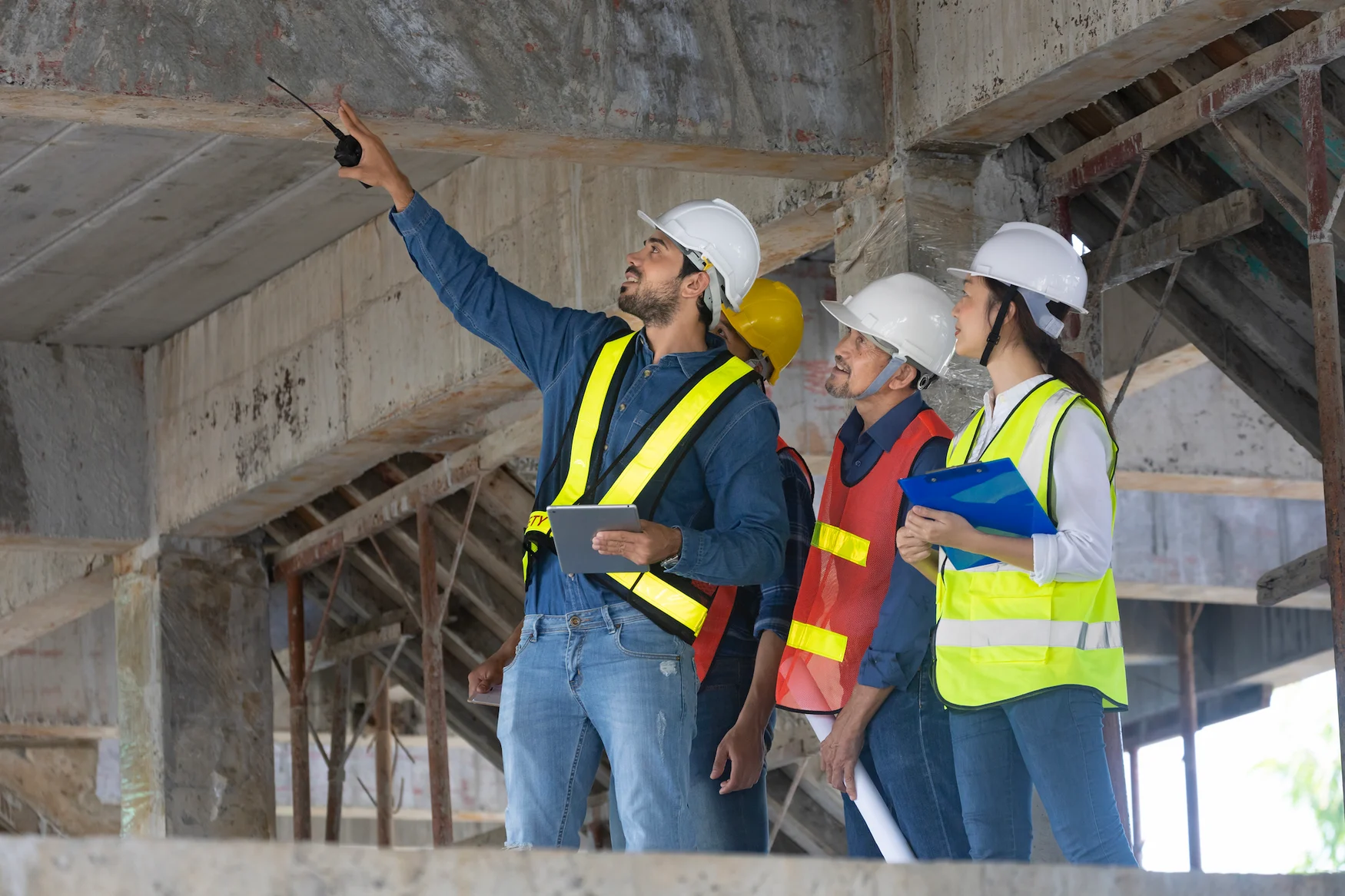 workers handling a service call for various construction projects 